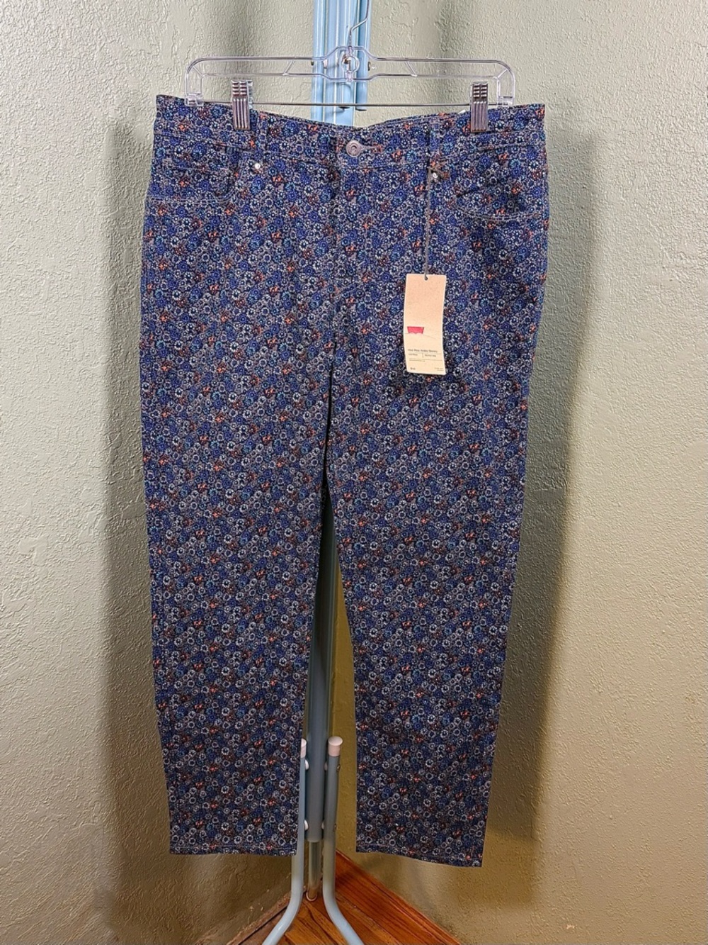 Levi's Navy Floral Print Pants with Multicolor Accents